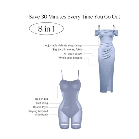 NWT Popilush Light Blue Multiway Shapewear Maxi Dress Off Shoulder Small - Picture 5 of 12